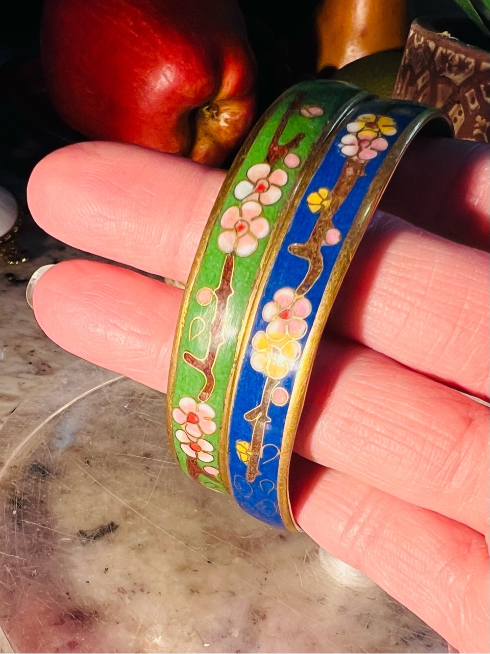 Antique Cloisonné Floral Bangle Bracelet Set o’ 2 Price Firm